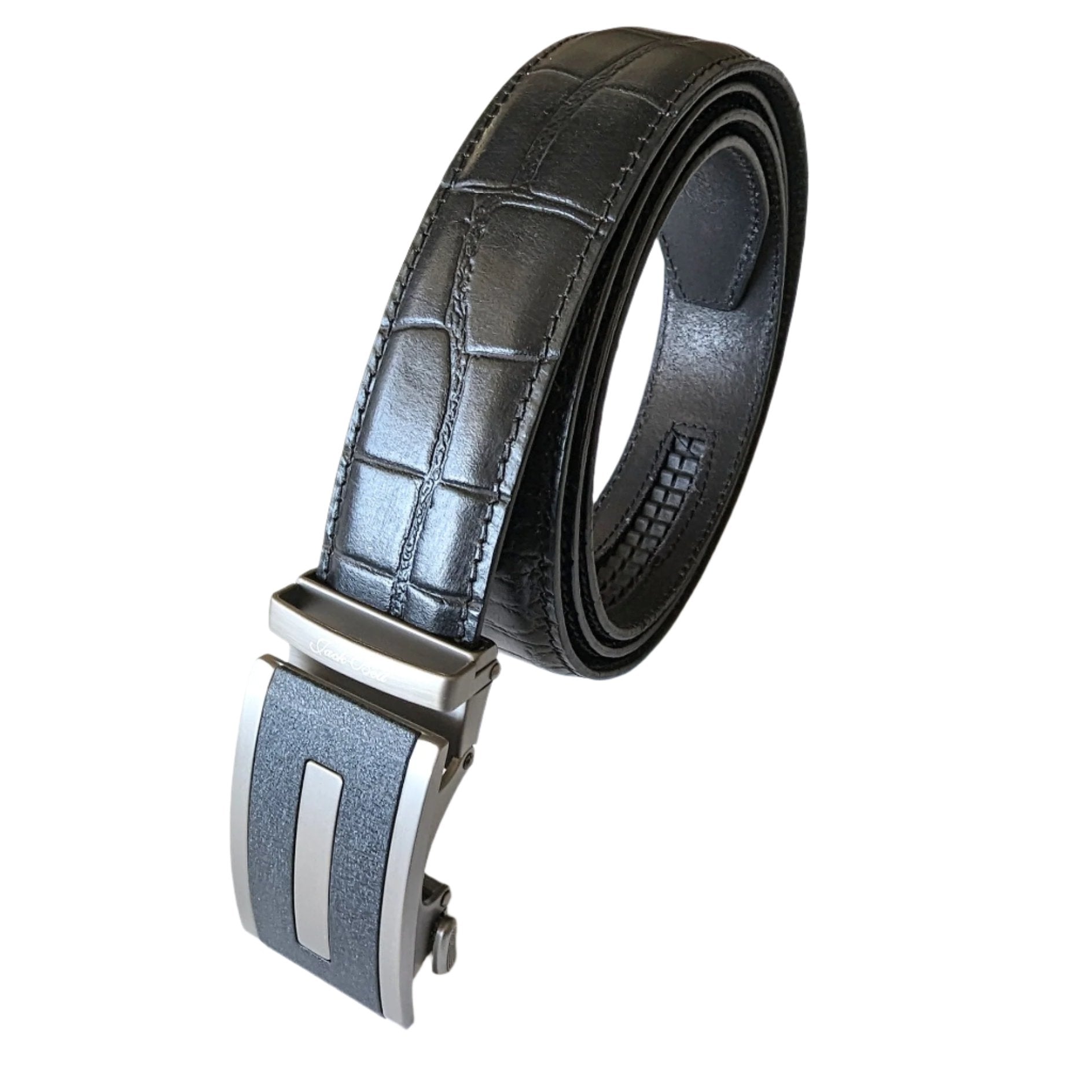 Jack Belt® Men's Full Grain Leather Belt - Croc Black With M3 Buckle (CRBLM3)