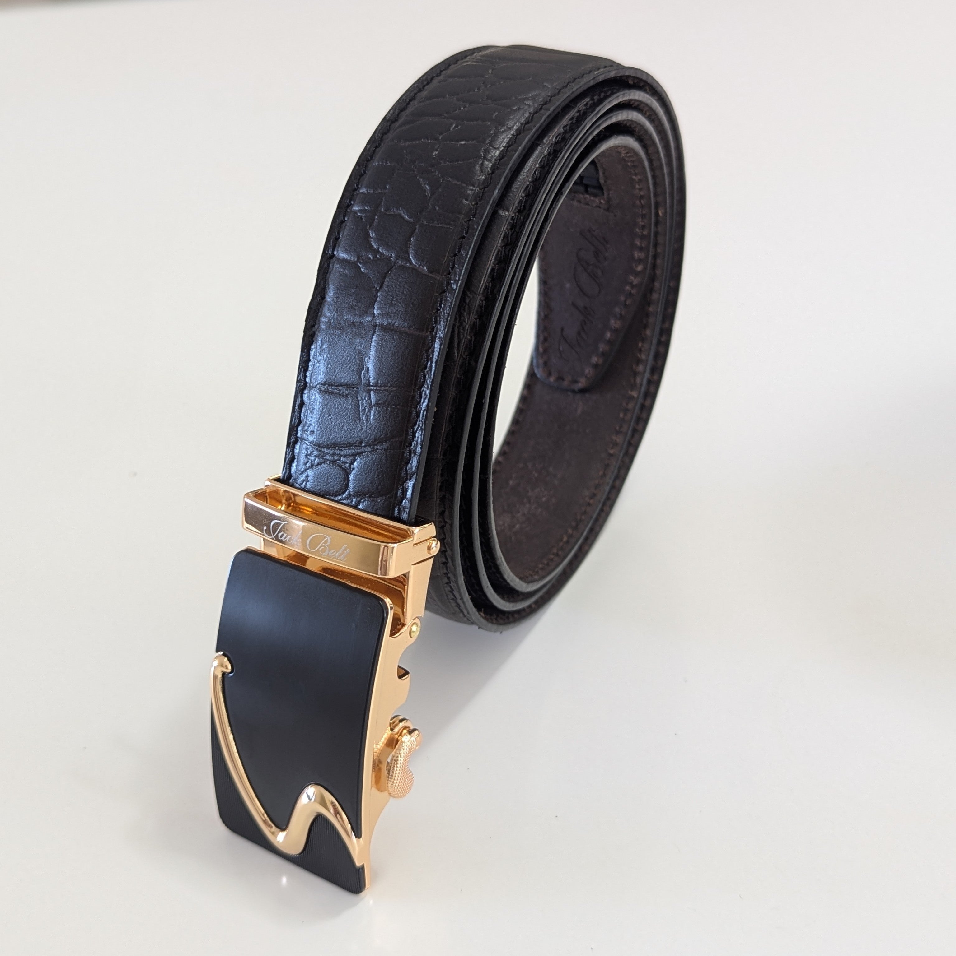 Jack Belt® Men's Full Grain Leather Belt - Croc Black With M75 Buckle (CRBLM75)