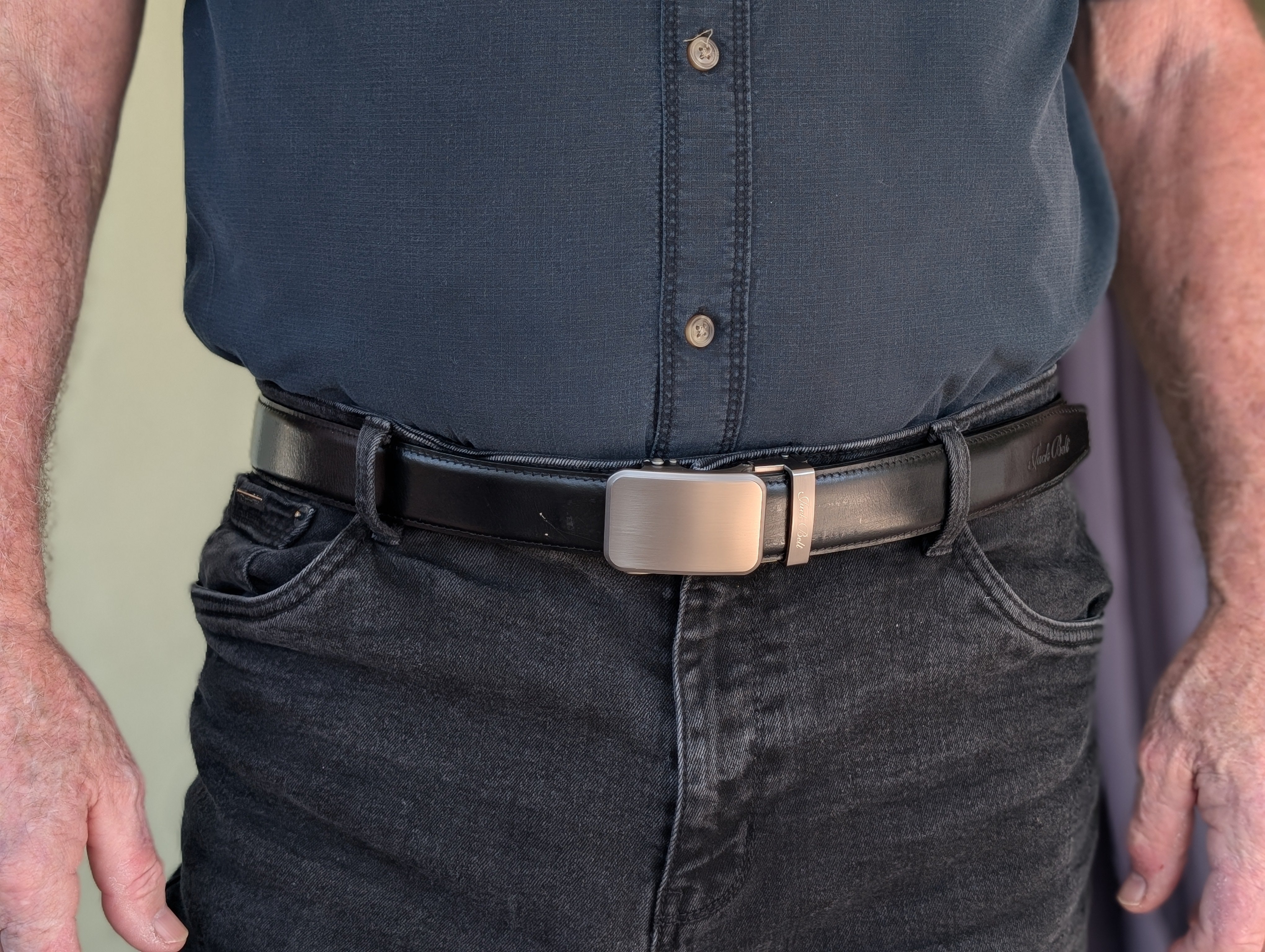 Jack Belt® Men's Full Grain Leather Belt - Plain Black With M70 Buckle (PLBLM70)