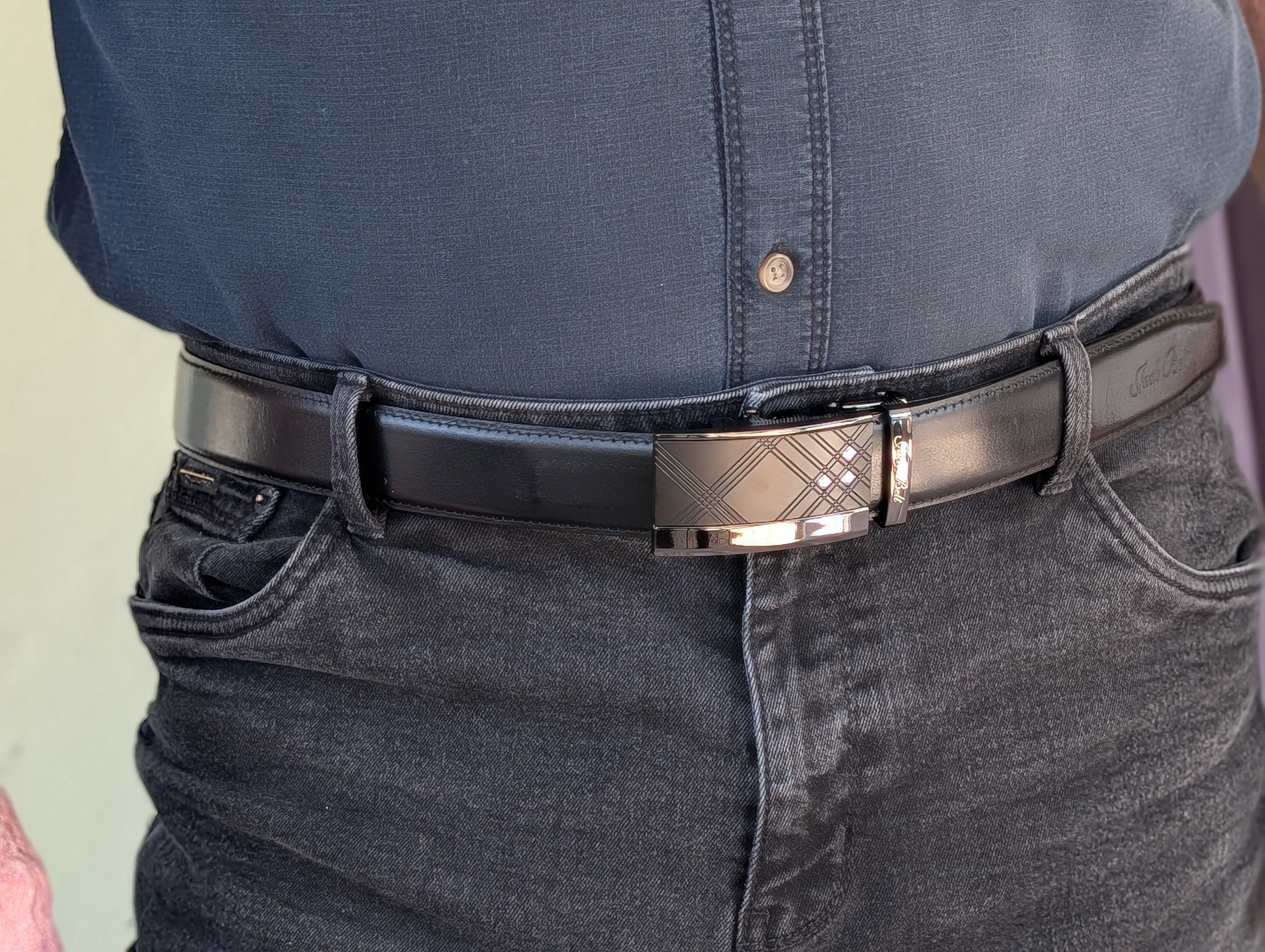 Jack Belt® Men's Full Grain Leather Belt - Plain Black With M77 Buckle (PLBLM77)
