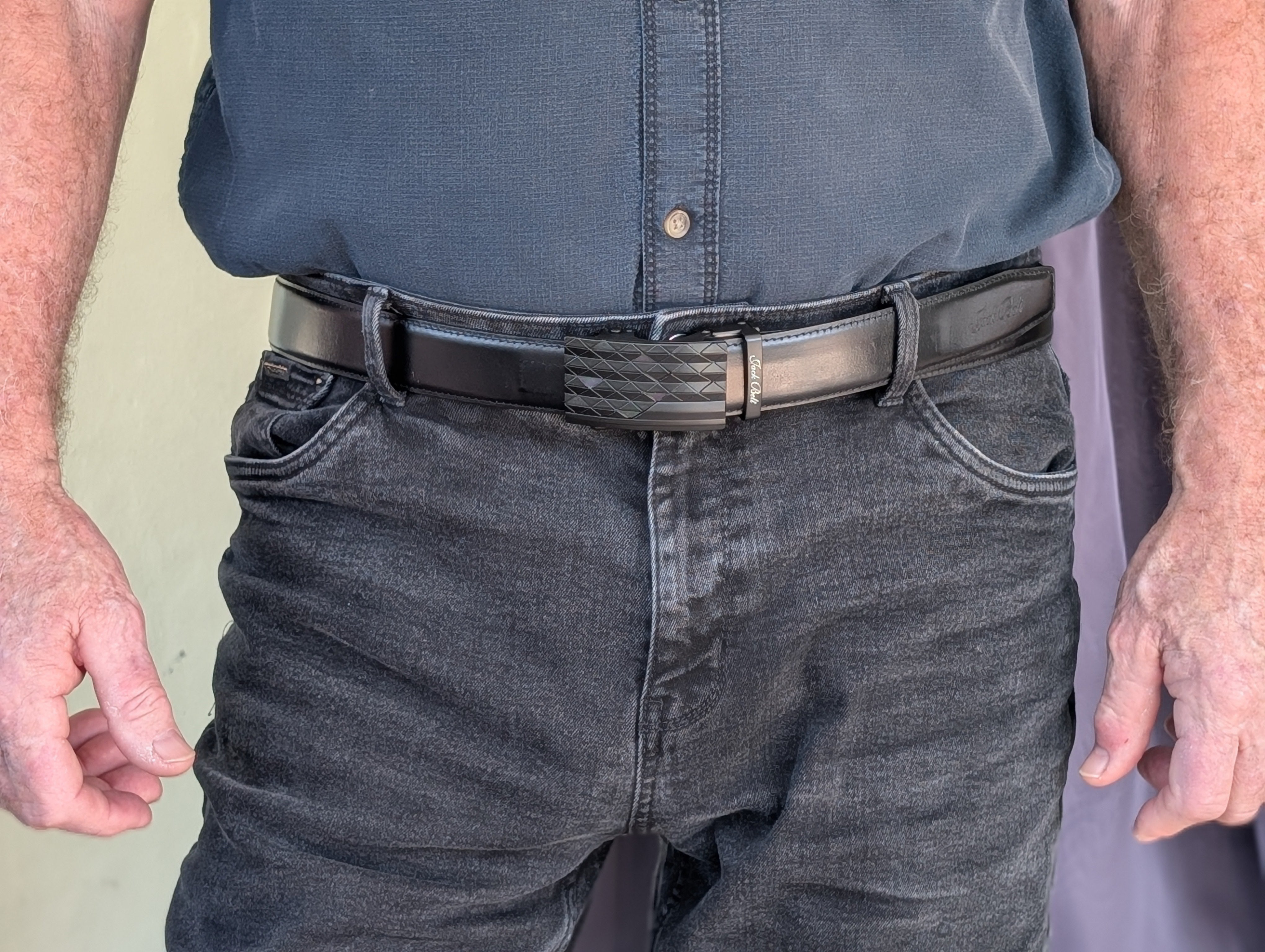 Jack Belt® Men's Full Grain Leather Belt - Plain Black With M72 Buckle (PLBLM72)