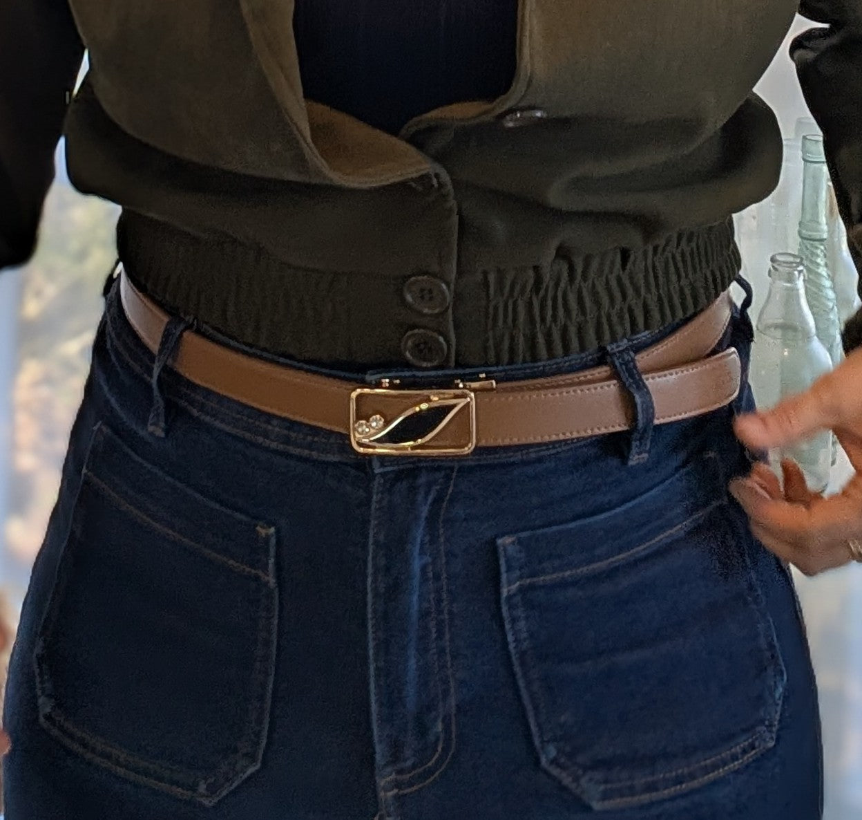 Jack Belt® Women's Full Grain Leather Belt - Slim Tan With W8 Buckle (WSLTAW8)