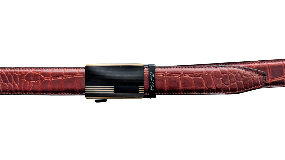 Jack Belt® Men's Full Grain Leather Belt - Croc Burgundy with M1 Buckle (CRBUM1)