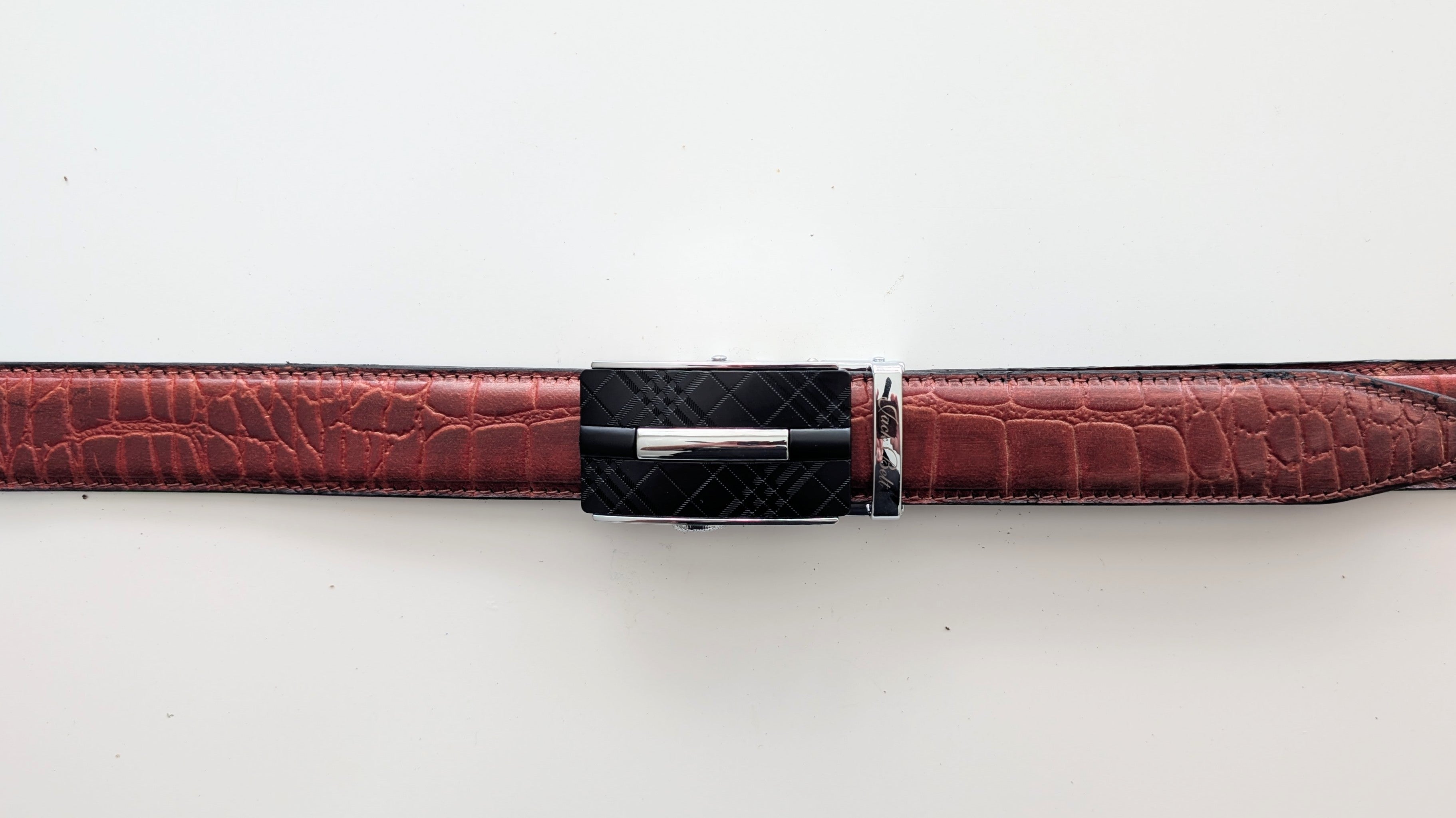 Jack Belt® Men's Full Grain Leather Belt - Croc Burgundy with M80 Buckle (CRBUM80)