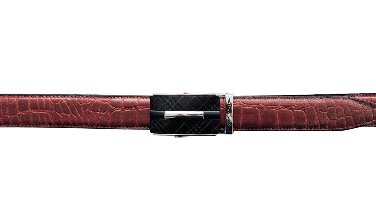 Jack Belt® Men's Full Grain Leather Belt - Croc Burgundy with M80 Buckle (CRBUM80)