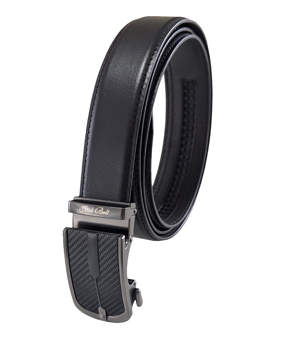 Jack Belt® Men's Full Grain Leather Belt - Plain Black With M9 Buckle (PLBLM9)