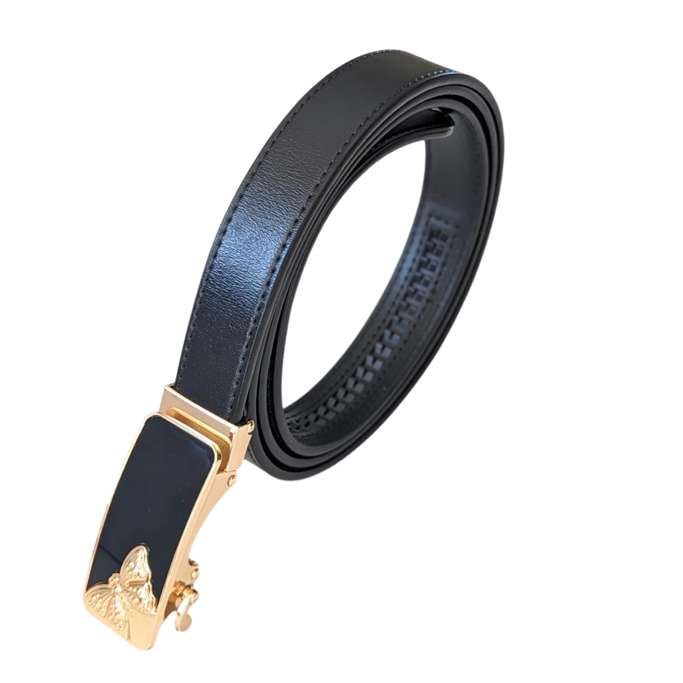 Jack Belt® Women's Full Grain Leather Belt - Slim Black With W14 Buckle (WSLBLW14)