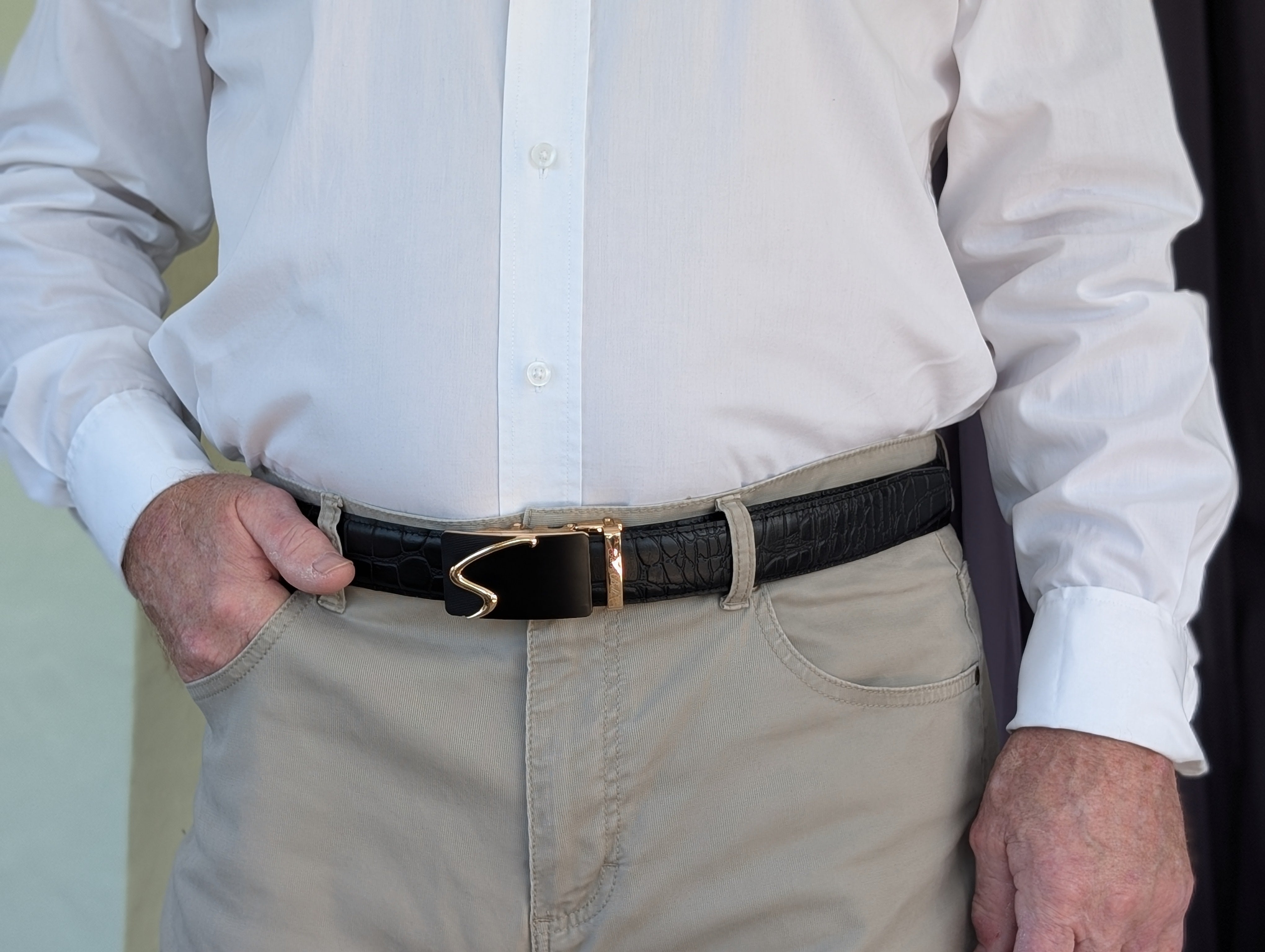 Jack Belt® Men's Full Grain Leather Belt - Croc Black With M75 Buckle (CRBLM75)