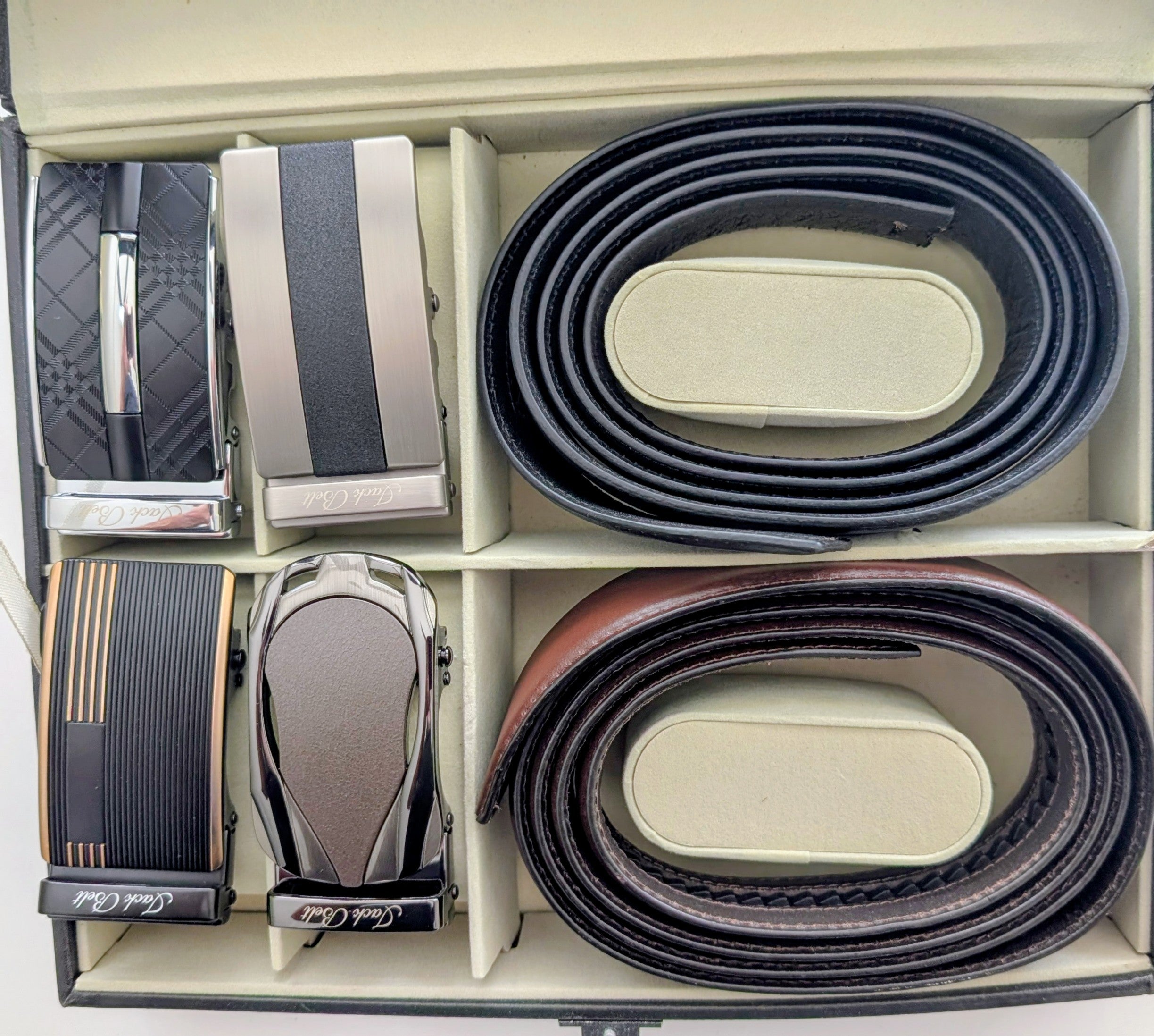 Jack Belt® Men's Elegant Box Set Bundle (PLAIN BLACK AND PLAIN BROWN (M1, M38, M69, M80)